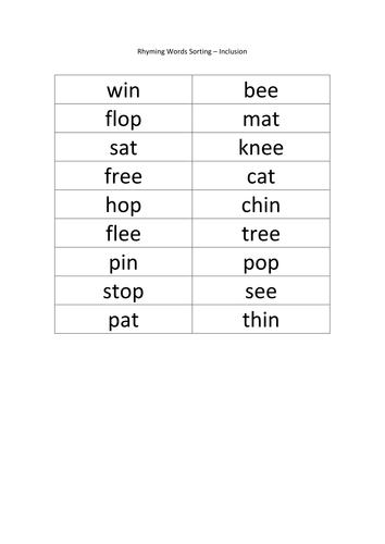 Rhyming words/pairs