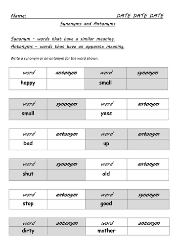 Lower Grades - Synonyms or Antonyms? Sorting Activity