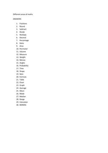Areas of Maths Anagram