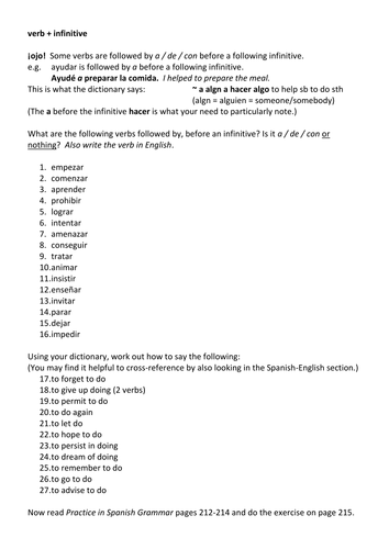 verb + preposition + infinitive - grammar worksheet