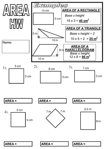 Area of Shapes Homework