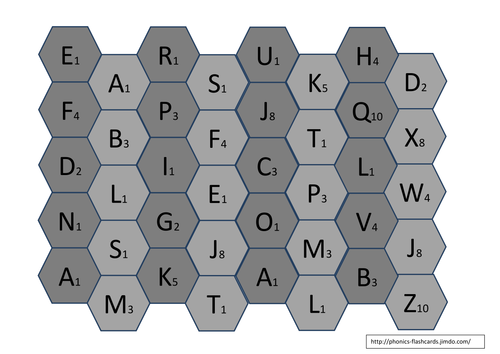 Blockbuster grid with scrabble letter scores