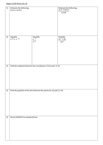 Higher GCSE Warm Ups Set 3