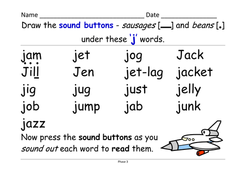 Phase 3: Draw the 'sound buttons' [sausages and beans] activity - full set.