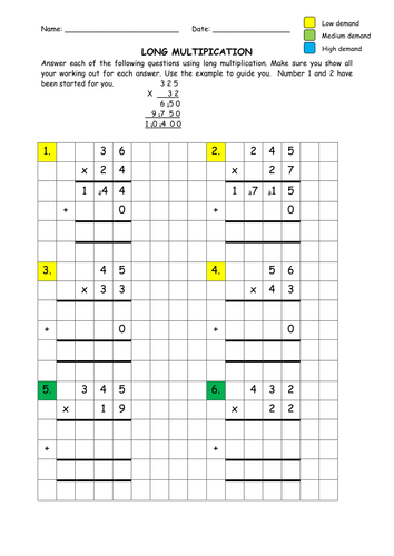 long multiplication calculations by greenapl teaching resources tes