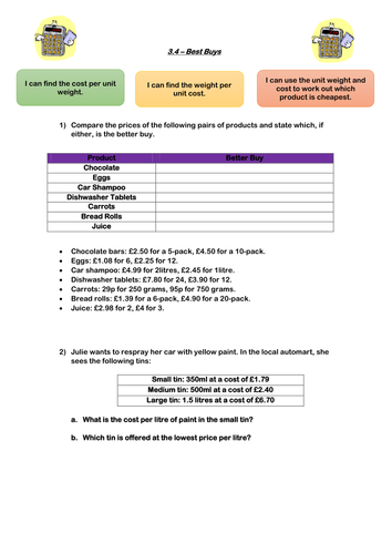 GCSE Higher Revision - 3.4. Best Buys