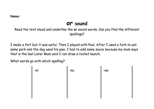 'or' digraph alternative spellings