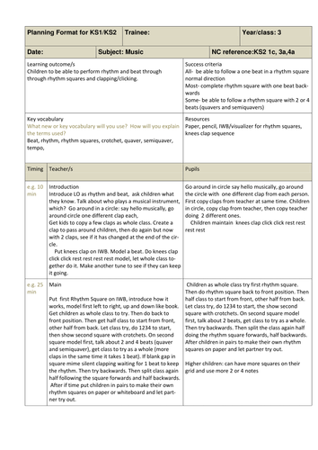 Clapping Rhythm Squares Music lesson KS2
