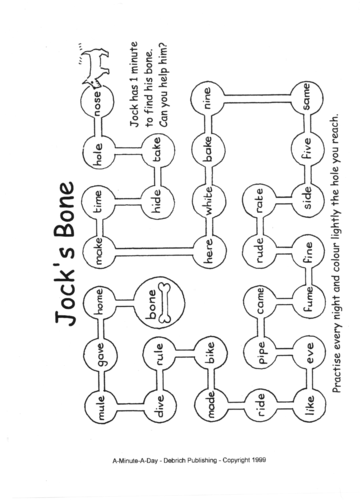 A-Minute-A-Day "Jock's Bone" Magic 'e' words