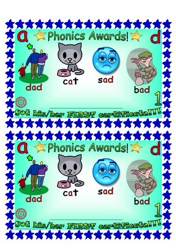 21x Phonics Themed Reward Certificates