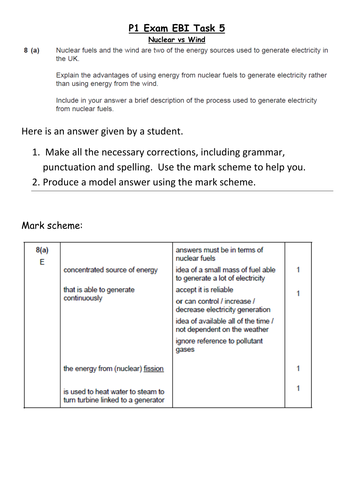 Activity on Nuclear Power vs Wind Exam Skills