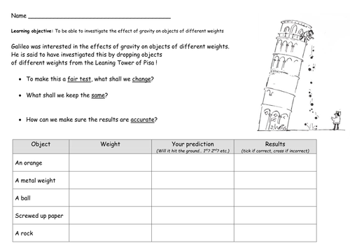 Galileo science experiment - weight and gravity