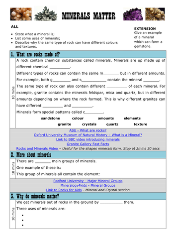 KS3 Minerals in Rocks Research Task