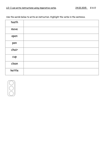 imperative verbs sentence work teaching resources