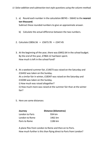 Year 5 Addition And Subtraction Word Problems | Teaching Resources