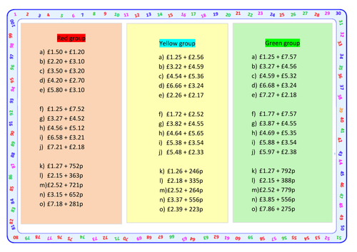 Adding money questions Year 4