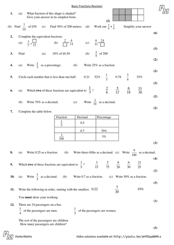 exam math 8 year Fractions,   GCSE Decimals, Foundation Exam Percentages