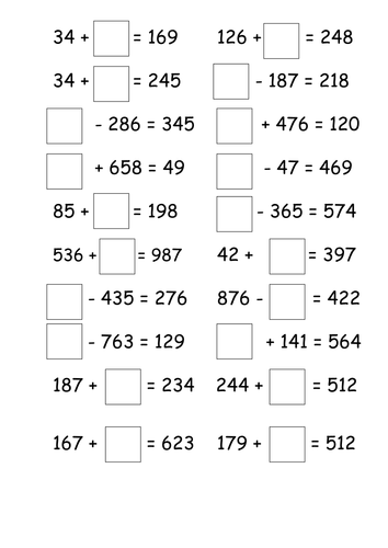 missing numbers box problems yr3 teaching resources