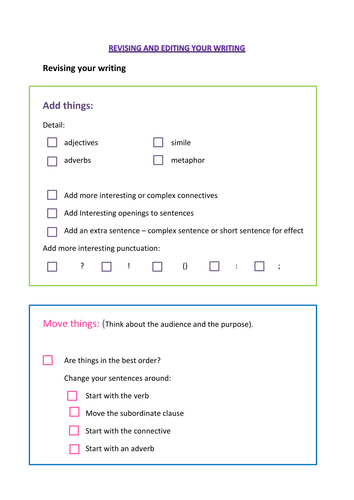 Revising and editing writing checklist