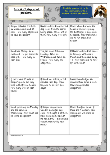 Year 4/5 word problems, all operations.