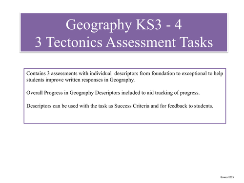 Geography Assessment, Tectonics Progress Planning 'No levels'