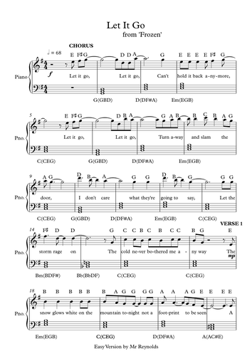 'Let It Go' from Frozen Easy Sheet Music by pete216state ...