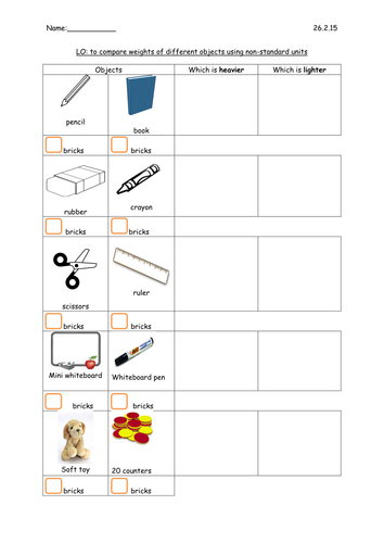 comparing weights and lengths teaching resources