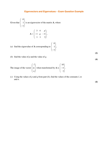 Eigenvalues and Eigenvectors worksheets