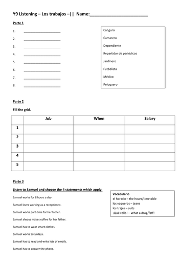 Los trabajos - Listening