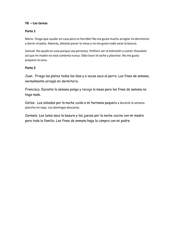 Las tareas - Listening