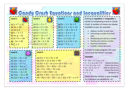 Candy Crush Equations and Inequalities