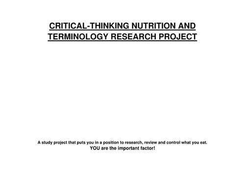 NUTRITION AND CRITICAL-THINKING RESOURCE
