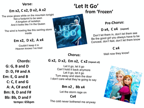 'Let It Go' from Frozen Pupil Handout