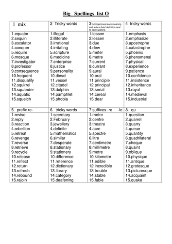 Big Spellings spelling lists  KS2  whole school