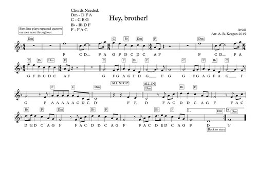 Hey Brother Avicii Melodic Lead Sheet Teaching Resources - hey brother roblox audio