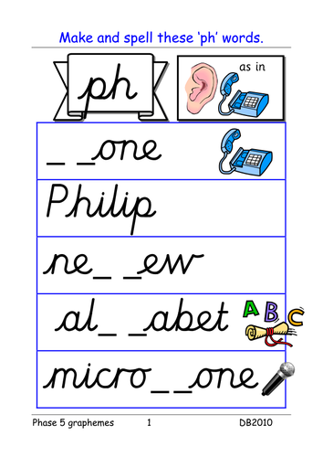 Phase 5: ph grapheme - activities and presentation