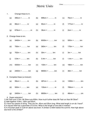 Metric Units Conversion Worksheet Teaching Resources