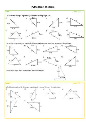 Pythagoras worksheet - Differentiated, levelled and with answers on