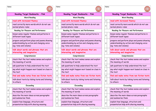 Child Friendly Year 3 Target Bookmarks for Reading - New Curriculum