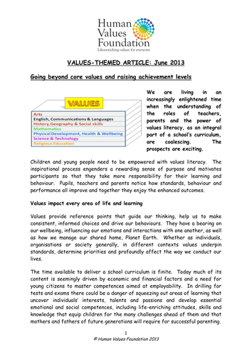 Going beyond core values - Embedding values literacy