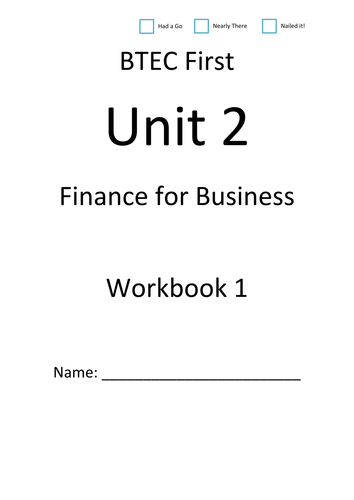 BTEC First Business - Unit 2 - Finance in Business - Workbook