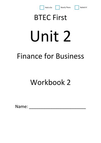 Unit 2 - Finance in Business - Workbook 