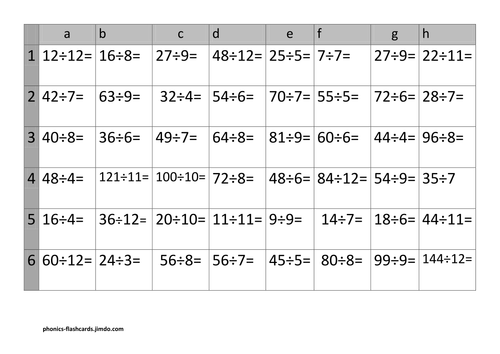 4 in a row grid for division
