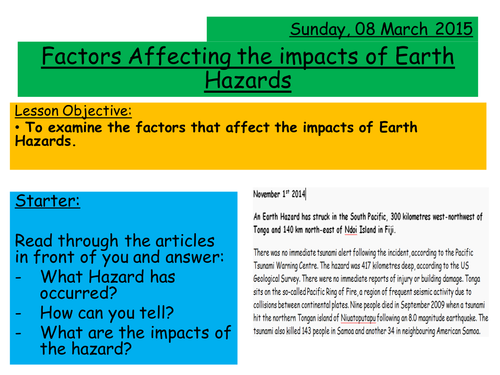 Factors affecting the impacts of Earth Hazards