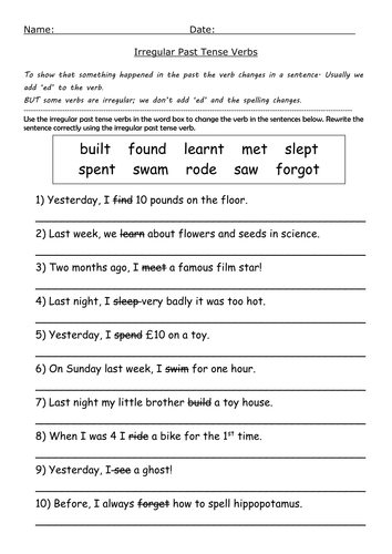 irregular past tense verbs teaching resources