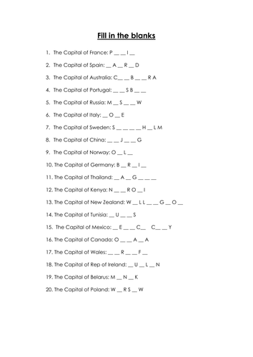 Capital Cities - Fill in the blanks