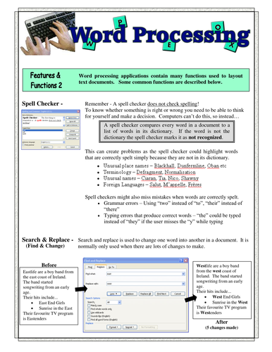 Word Processing Features & Functions 2 - Homework/Class Cover