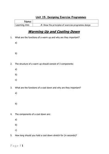 BTEC LEVEL 2 SPORT - UNIT 15 - Designing Exercise Programmes