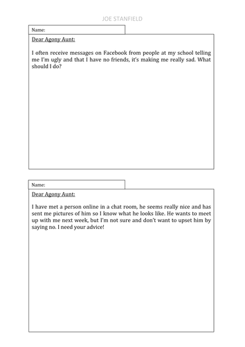 k letter template Aunt Questions jstan92 Agony Teaching  E Safety by