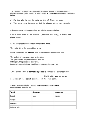 Level 6 Grammar and Punctuation Practice Questions (GPS / SpAG) 